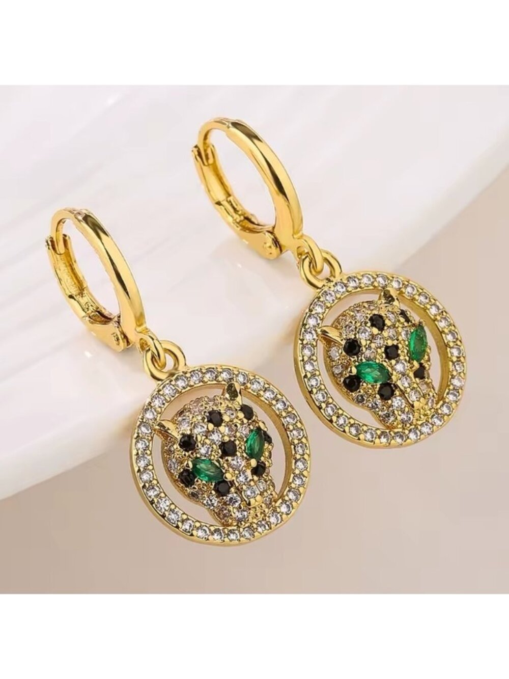 Panthere Gold Green Eyes Crystal Earrings